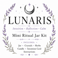 Lunaris mini ritual jar kit label: Intuition, Reflection, Calm.