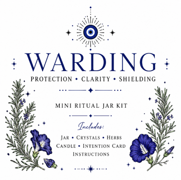 Warding mini ritual jar kit label: Protection, Clarity, Shielding.